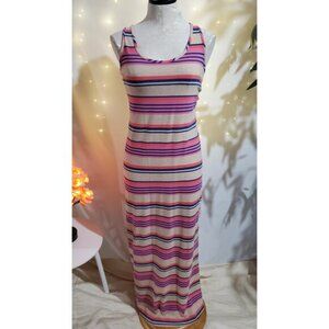 Mossimo Striped Racerback Maxi Dress Womens Size S Side Slit Multicolor Long